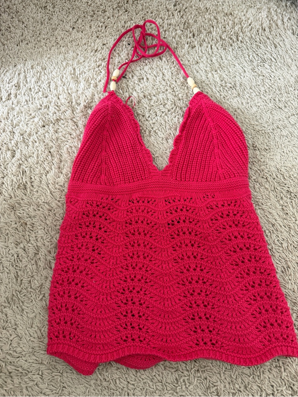 Women’s Crochet Halter Tankini Top - Hot Pink